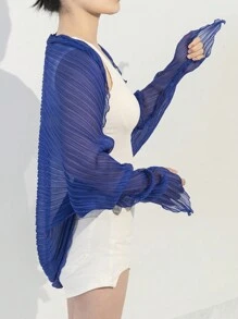 1pc Lightweight Crinkle Chiffon Lace Trim Shawl Scarf For Sun Protection - Multicolor - View 5