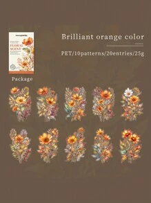 20入組水彩植物PET貼紙-盛開的花朵，復古花卉剪貼簿材料，適用於裝飾筆記本、相框、手機殼、水瓶、剪刀和雜誌夾 - 彩色 - 查看 12