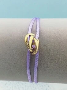 1 Piece Handmade Adjustable Stainless Steel Golden Three-Ring Braid Bracelet Couple Gift - Gold - View 20