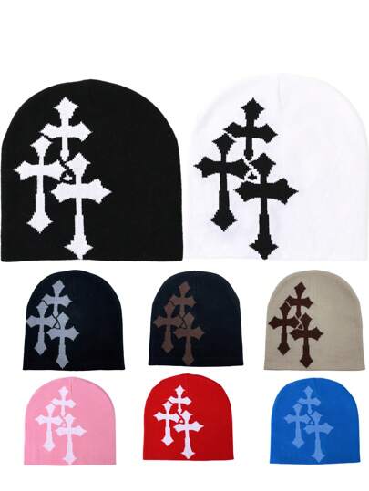 1pc Fashionable Jacquard Knitted Hat, Street Style Beanie, Hip-Hop Skull Cap, Unisex, Upgraded Styling Taste, Ideal Gift Choice,School