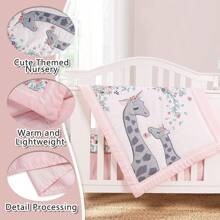 Sweet Baba Giraffe Pink Crib Bedding Set For Baby Girl, 3 PCS Baby Nursery Set Including Quilt/Crib Skirt/Crib Sheet Love Valentine