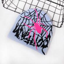 1 pieza Gorro de punto con estampado de tela de araña para hombres, estilo europeo y americano Y2K, a prueba de viento y con protección de orejas, gorro de calle de moda hip hop, unisex para Halloween