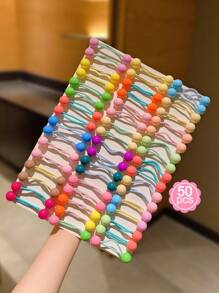 Set de 50 piezas de ligas para el cabello con diseños de bola y espiral de colores para niñas - Multicolor - Ver 7