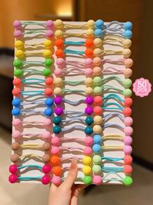 Set de 50 piezas de ligas para el cabello con diseños de bola y espiral de colores para niñas - Multicolor - Ver 2