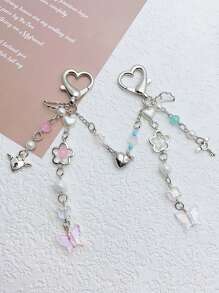 2pcs Women Y2K Handmade Beaded Pendant Charm, Heart-Shaped Magnetic Wing Bag/Key Chain Decor, Gift For Couples, Best Friend, Family, Valentine's Day Valentines Car Accessories Bag Charm School Cute Goth - Beaded Keychain - View 4