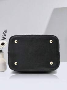 Large Capacity, Lightweight, Portable And Casual, Fashionable Mini Crocodile Embossed Top Handle Bucket Bag Crocodile Embossed Bucket Bag, Faux Leather Shoulder Bag Women's Fashion Crossbody Bag, Mother's Day Gift For Mom, Suitable For Girls, Women, College Students, Rookies A Must-Have For White-Collar Workers In Autumn And Winter, For Work, Office, Commuting, College, Autumn And Winter Women's Wallets, Retro Crocodile Leather Bucket Bags, Women's Crocodile Pattern Handbags, Large-Capacity Casual Crocodile Shoulder Crossbody Bags, Women's PU Wallets - Black - View 8