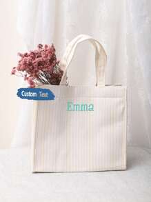 1pc Custom Tote Bag - Personalized Canvas Tote Bag - Custom Boat Bag For Her - Embroidered Gift - School Or Beach Bag - Customizable Gift Idea