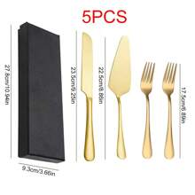 陶瓷珍珠柄不锈钢蛋糕切割服务套装 - 优质蛋糕抹刀、蛋糕铲、结婚刀、披萨刀、甜点叉 银色/金色/黑色 带礼盒