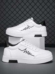 男士白色帆布一脚蹬船鞋，轻便透气休闲运动鞋，青年时尚平底甲板鞋，韩版白色皮革 - 白色 - 查看 6