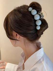 1pc Women's Elegant & Fashionable Oversized Acrylic Hair Claw With Apricot-Colored Double-Sided Faux Pearls, Suitable For Daily Wear, Dates And Vacations Valentines Claw Clips Hair Clips Hair Jaw Clip Hair Clamps Hair Clutch Hair Catcher Clip, Casual Fall Winter Hair Accessories For Women Valentines Gift