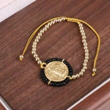 1pc Newest Virgin Mary Bracelet Men Fashion Gifts Gold Beads Bracelet Daily Wearing Multi Color Beaded Bracelets - Gold - View 5
