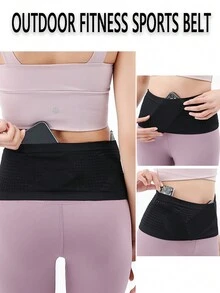Multifunctional Running Belt With Phone Pocket, Elastic Waistband With Anti-Slip Design, Breathable And Invisible, Suitable For Fitness And Outdoor Activities - Black - View 4
