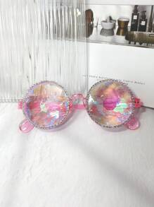 1 Peça Óculos de sol da moda feminina com armação de plástico rosa magenta vibrante, decoração de cristal de kaleidoscópio brilhante, acessório de fantasia de festa de luxo estilo Y2K, adequado para praia, festa temática, festival (óculos sem grau com pano de limpeza), acessórios de praia para mulheres, óculos escuros, básicos de roupas femininas para outono/inverno, presentes para férias na praia, ao ar livre, viagens
