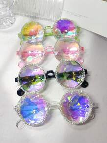 1 Peça Óculos de sol da moda feminina com armação de plástico rosa magenta vibrante, decoração de cristal de kaleidoscópio brilhante, acessório de fantasia de festa de luxo estilo Y2K, adequado para praia, festa temática, festival (óculos sem grau com pano de limpeza), acessórios de praia para mulheres, óculos escuros, básicos de roupas femininas para outono/inverno, presentes para férias na praia, ao ar livre, viagens