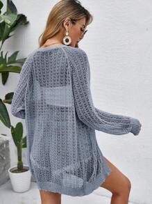 Women Crochet Lightweight Cardigan Cover Up Open Front Long Sleeve Summer Cardigans - Dusty Blue - View 4