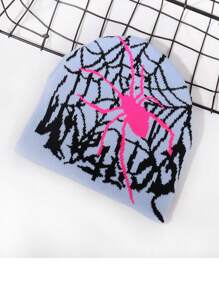 1 pieza Gorro de punto con estampado de tela de araña para hombres, estilo europeo y americano Y2K, a prueba de viento y con protección de orejas, gorro de calle de moda hip hop, unisex para Halloween