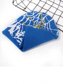 1 pieza Gorro de punto con estampado de tela de araña para hombres, estilo europeo y americano Y2K, a prueba de viento y con protección de orejas, gorro de calle de moda hip hop, unisex para Halloween