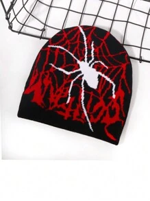 1 pieza Gorro de punto con estampado de tela de araña para hombres, estilo europeo y americano Y2K, a prueba de viento y con protección de orejas, gorro de calle de moda hip hop, unisex para Halloween