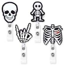 4PCS Xray Badge Reels Acrylic Skeleton Retractable Badge Holder With Alligator Clip Glitter Rib Skull Patterns ID Badge Clips For Rad Tech Nurse Doctor Student Gift Idea - Multicolor - View 7