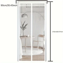 Cortina magnética de la puerta de verano con rayas blancas de tamaño completo, transpirable y repelente de mosquitos, con cierre automático para hogar, dormitorio, cortina de pantalla contra moscas y mosquitos