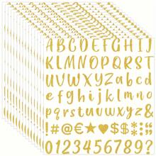 15sheets Glitter Letter Stickers, Glitter Cursive Number Alphabet Stickers Self-Adhesive DIY Number Labels Greeting Card Glitter Stickers For Decoration, Scrapbook, Mailbox, Kitchen, Graduation Cap, Logo, Home, Business, Crafts(Golden) ﻿ - Gold - View 3