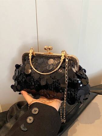 HELLO WEEKEND 1入閃亮閃片手拿包，優雅時尚，適用於女士派對