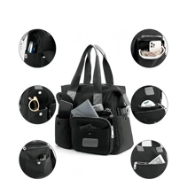 Bolsa bandolera  nylon diseño lisa de nailon negra bolso De Hombro Para Mujer, Bolsos De Nailon, Bolso Cruzado Impermeable, Bolso De Mano Multifuncional De Gran Capacidad - Negro - Ver 3