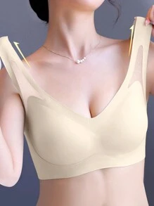 Comfortable Women's Bra Without Underwire Push Up Plus Size - Champagne - View 4