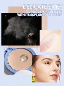 Polvo facial mate de control de aceite en 3 colores, polvo compacto duradero de fijación perfecta para el rostro con aplicación incluida