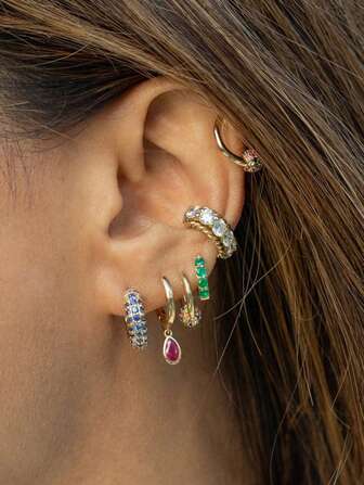 6 件镀金方晶锆石女式环形耳环彩色锆石吊坠耳环套装时尚派对珠宝配饰