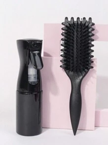 2入組捲髮梳和噴霧瓶套裝包括熨捲定型梳，200ML黑色噴霧瓶，捲髮梳，捲髮造型梳，塑造和定義女性捲曲頭髮-2024年最新野豬毛髮刷造型梳 - 彩色 - 查看 2