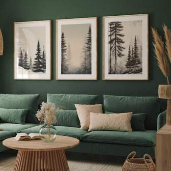 3pcs Set Frameless Rustic Sketch Tree Art Poster Print Forest Abstract Canvas Wall Painting Minimalist Modern Home Decoration