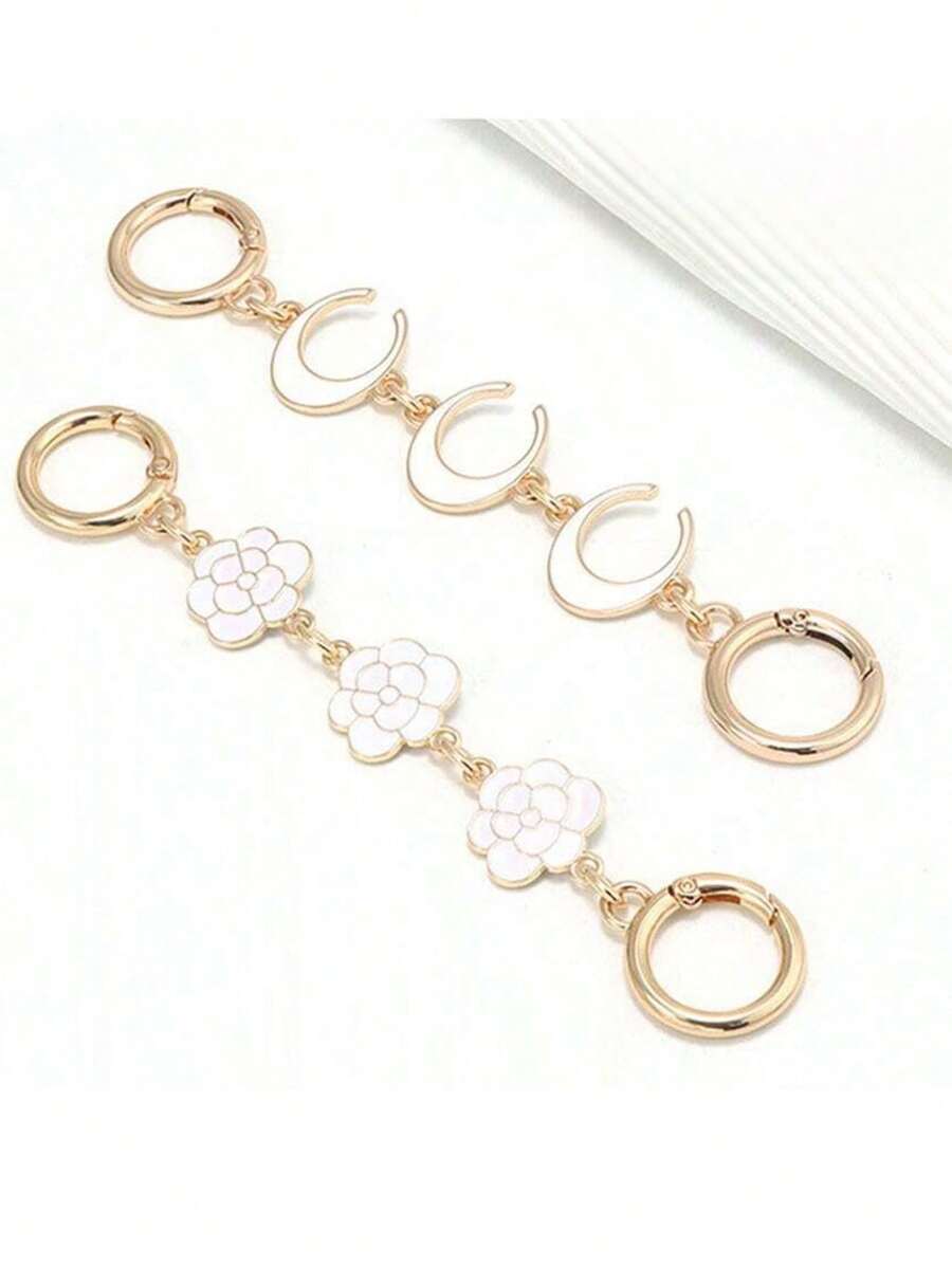 Three Bag Extension Chain Set, Heart Pendant And Flower Bag Chain Are Suitable For Handbags, Wallets, Shoulder Bags And Chest Bags. The Replacement Accessory Comes With A Flower Pendant, Suitable For Various DIY Bag Making. - White - View 1