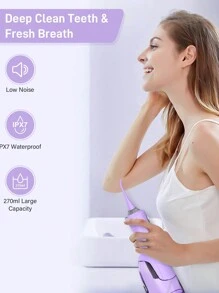 Sejoy Fashion Portable Rechargeable USB Charging Electric Water Flosser Oral Irrigator Oral Irrigator Cordless Teeth Cleaner, 5 Pressure Levels&Low Noise&360° Rotation , IPX7 Waterproof, Smart Memory,270ml Removable Water Tank, For Home And Travel - Purple - View 3