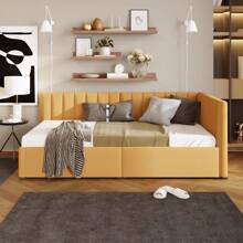 Twin Corner Daybed With 2 Storage Drawers,L Shaped Day Bed With Upholstered Armrest,Modern Sofa Bed Frame,Linen Fabric,No Box Spring Needed - Yellow - View 3
