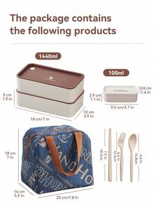 WORTHBUY 隨身攜帶雙層便當盒套裝，附餐具和保溫袋，可微波加熱的水果沙拉食物盒，適用於學生和上班族 - 彩色 - 查看 12