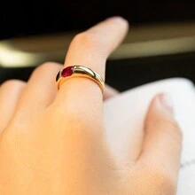 1pc Gold-Plated European And American Style Green Glass Cabochon Ring For Women - Hot Pink - View 4