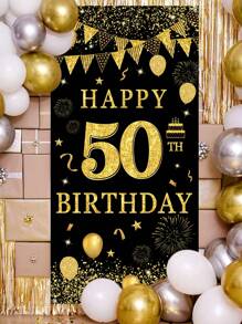 1入60*120cm黑金色氣球18歲30歲40歲50歲60歲生日橫幅背景布，帶有“生日快樂”，適用於室內室外女士男士生日派對門飾用品門簾，派對房間牆面門飾，生日禮物攝影背景裝飾壁掛 - 彩色 - 查看 5