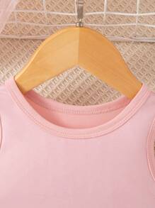 Girls' Cute Cartoon Cat & Bow Print Sleeveless Casual Dress, Valentine's Day - Pink - View 3