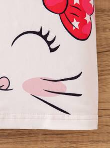 Girls' Cute Cartoon Cat & Bow Print Sleeveless Casual Dress, Valentine's Day - Pink - View 6
