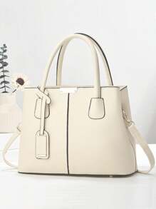 Women Classic Top Handle Satchel Bag PU Leather Handbag Shopper Work Crossbody Tote Bag With Shoulder Strap - 白色 - 查看 1