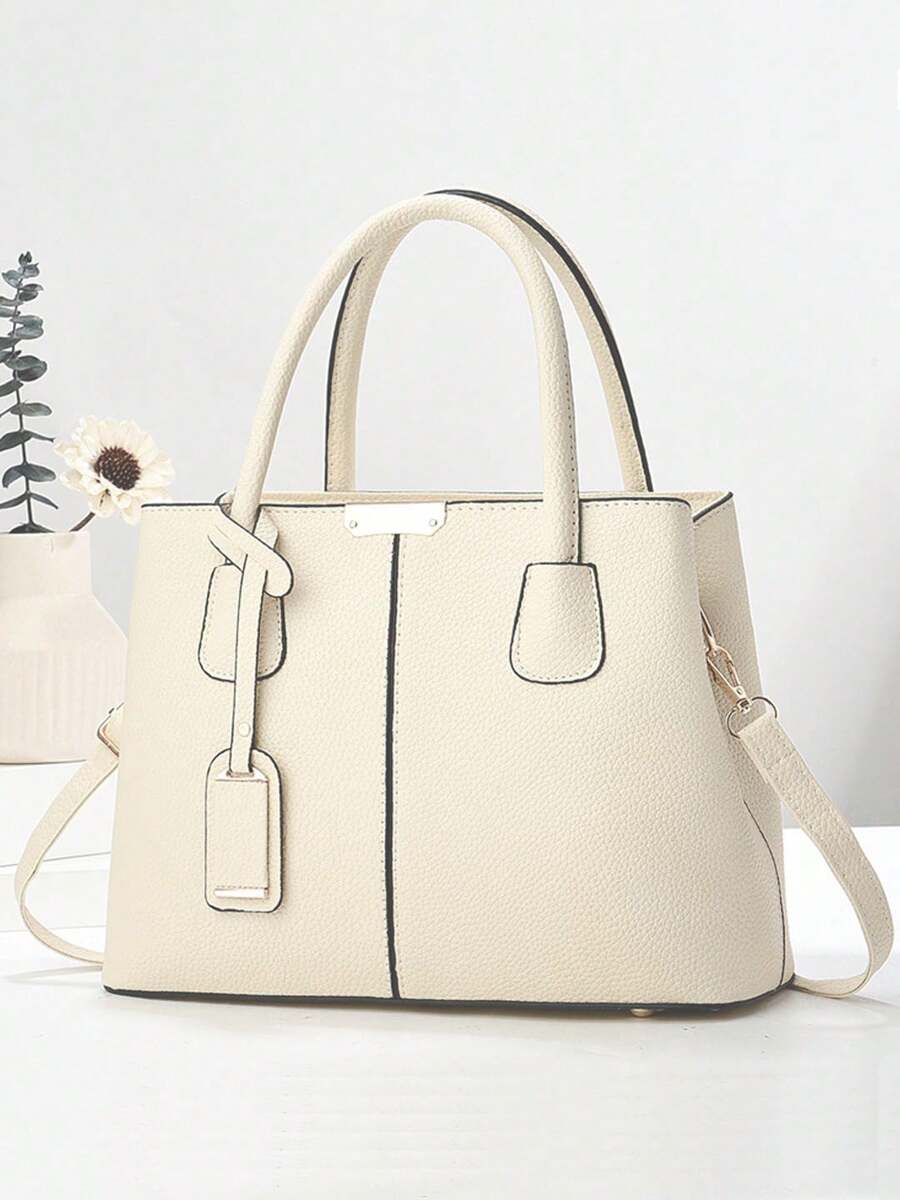 Women Classic Top Handle Satchel Bag PU Leather Handbag Shopper Work Crossbody Tote Bag With Shoulder Strap - 白色 - 查看 1