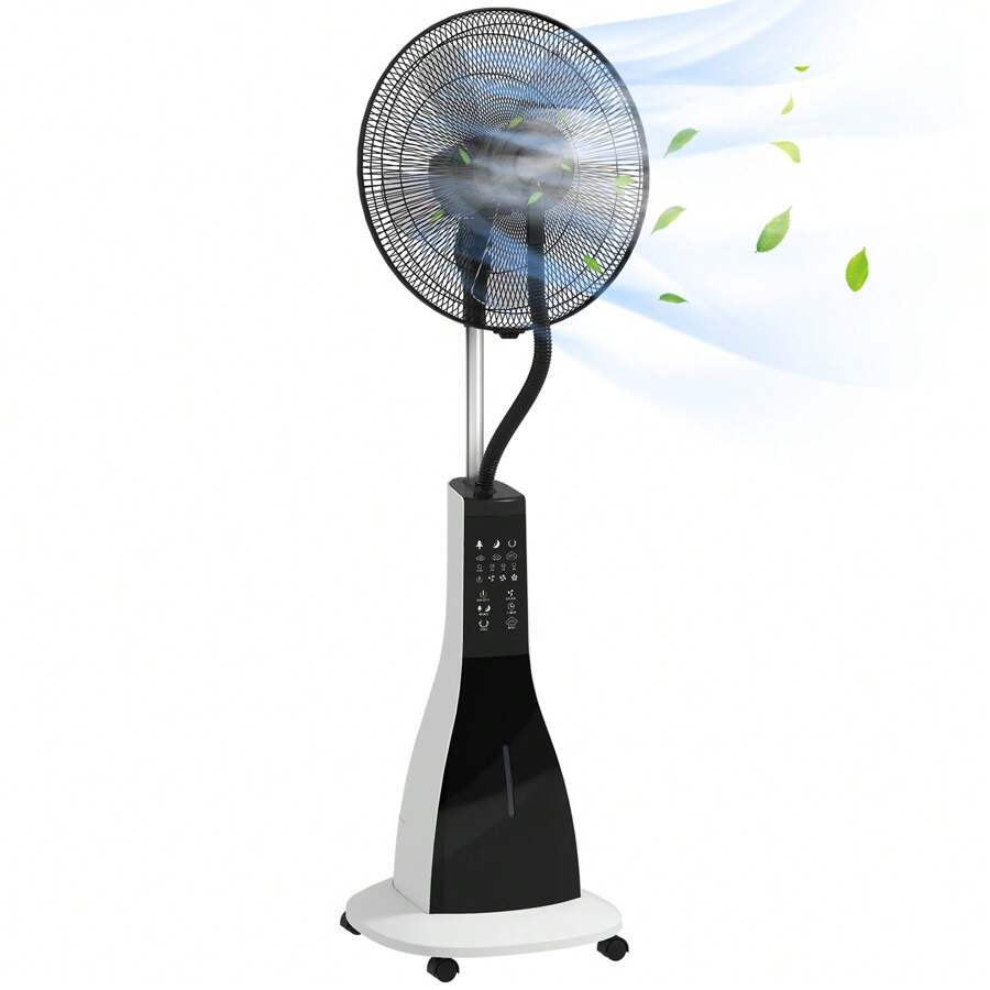 Ventilatore Nebulizzatore con Serbatoio 3L, Timer, 3 Modalità e 3 Velocità, Ventilatore a Piantana in Metallo e ABS, 44.5x38.5x120 cm, Bianco e Nero