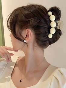 1pc Women's Elegant & Fashionable Oversized Acrylic Hair Claw With Apricot-Colored Double-Sided Faux Pearls, Suitable For Daily Wear, Dates And Vacations Valentines Claw Clips Hair Clips Hair Jaw Clip Hair Clamps Hair Clutch Hair Catcher Clip, Casual Fall Winter Hair Accessories For Women Valentines Gift