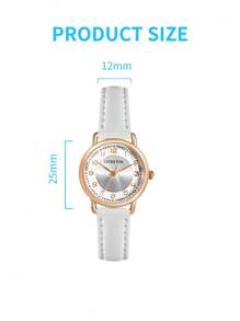 LUCKYFOX Teen Student Minimalist Versatile Rose Gold PU Leather Strap Quartz Wrist Watch - White - View 5
