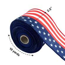 紀念日有線緞帶 2.5英寸*10碼，愛國者有線邊緣緞帶美國星形圖案自然麻質緞帶，應用於7月4日工藝緞帶禮物裝飾或悼念 - 彩色 - 查看 5