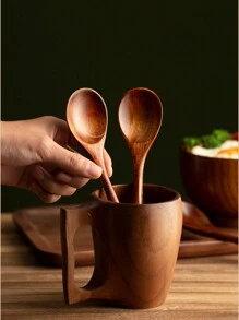 2pcs Simple Nanmu Wood Spoon Set,Kitchen,Christmas Gift,School Supplies
