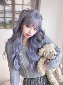 alicegarden 1 Stück synthetische hitzebeständige lange Perücke mit Naturwelle in mehreren Farben, mit Pony, 26 Zoll lang, hergestellt aus Fasern, geeignet für den täglichen Gebrauch, natürliches und realistisches Zweithaar