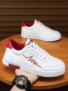 Giày thuyền da PU trắng dành cho nam, giày thể thao thường ngày thoáng khí, giày đế bằng cho học sinh, giày da đỏ kiểu Hàn Quốc cho ngày Valentine, phù hợp với trang phục quần jeans năng động. - Đỏ - Xem 3