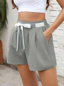 Women's Casual High Waist Wide Leg Shorts Loose Smocked Elastic Waist A Line Pant With Belt